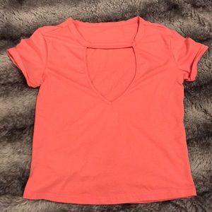 Deep Plug V Neck Pink Top